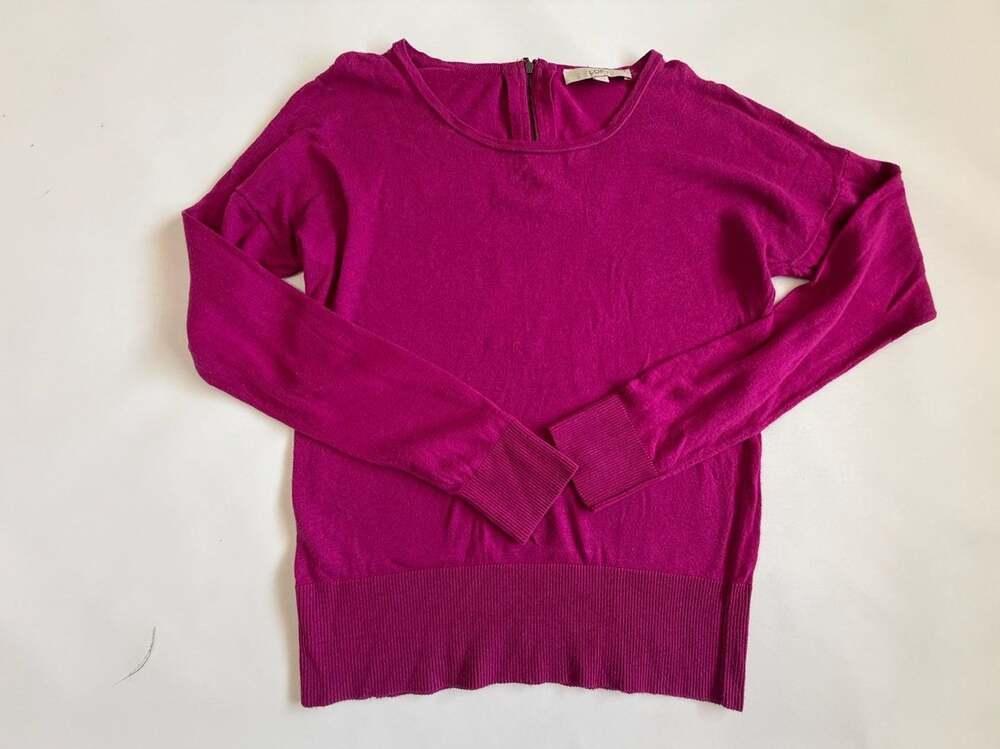 LOFT Women’s Magenta Long Sleeve Back Zip Knit Top Size M